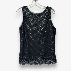 Vintage 80s Blushe By Spiegel Black Lace Beaded Sleeveless Top Womens Size Large